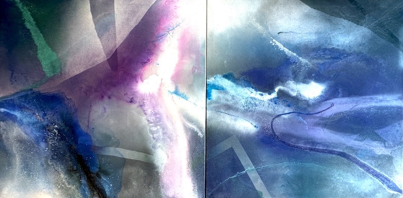 Expressionistische Kunst online kaufen – Blue Water Meets Purple Landscape I–II, Acrylgemälde von Gysbert Savelkouls