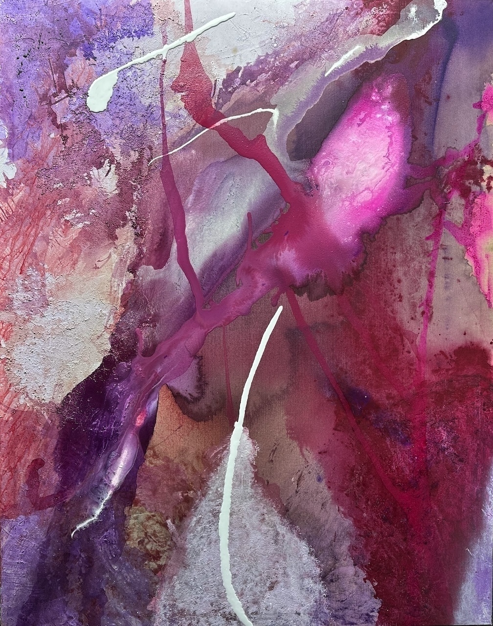 Purple Heart – abstrakte Komposition in Purpur, Magenta, Lavendel und Weiß